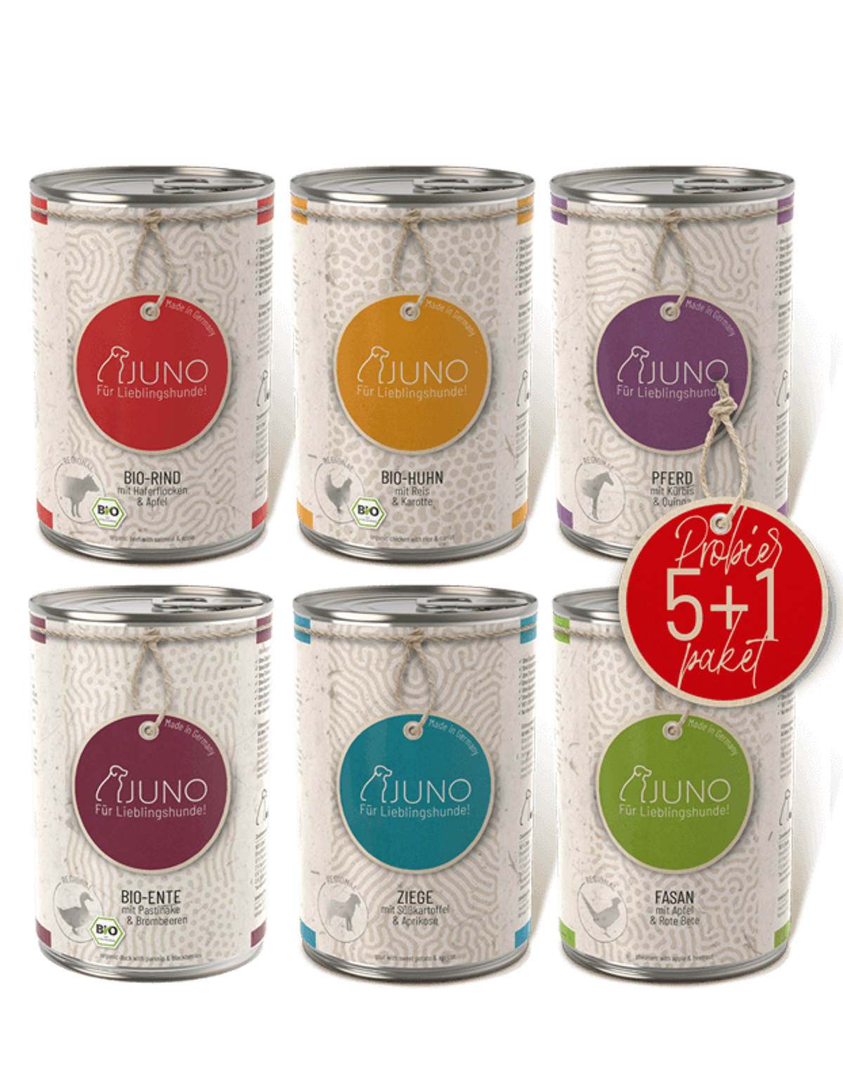 JUNO Bio-Hundefutter Probierpaket 5+1